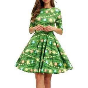 Women Ugly Christmas Santa Dress Christmas Lights Holiday Print Dress for Xmas